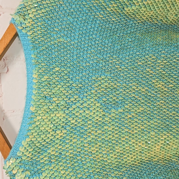 Teal/Lime Green Razzle Dazzle Sequin Blouse Size M - Picture 2 of 14
